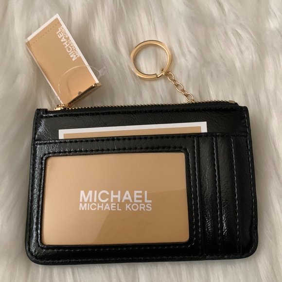 MICHAEL KORS Crinkle Patent Leather Coin, Card, Key Wallet in Black - Picture 2 of 2